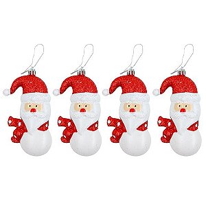 Jogo de Enfeites Natalinos de Plástico 4 peças 11cm - Papai Noel
