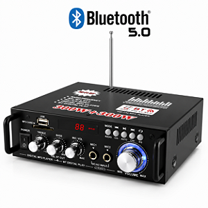 Amplificador de Áudio Hi-Fi Bluetooth – USB / SD / FM / 2 Entradas para Microfone