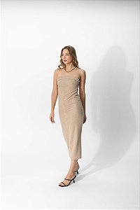 Vestido Malha Midi Areia