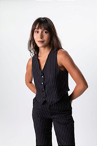 Colete Alfaiataria Risca de Giz Preto
