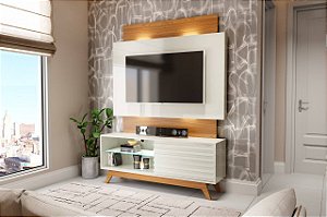 Painel Home 140cm P/ Tv Até 55 Off White / freijó Tb151 Dalla Costa com LED