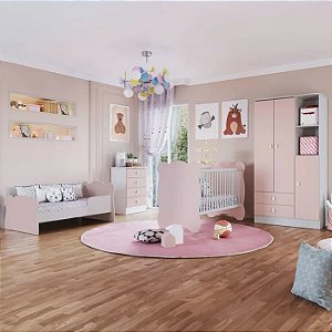 Quarto de Bebê Completo Bambino 3 Portas 6 Gavetas , conjunto composto por quatro móveis infantil . Três opções de cores.