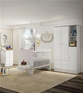 Quarto de Bebê Completo Bambino 3 Portas 6 Gavetas , conjunto composto por três móveis infantil . Três opções de cores.