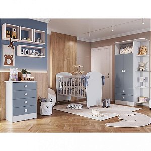 Quarto de Bebê Completo Guarda Roupa Cômoda e Berço com Rodízio. Percasa Conjunto composto por três móveis . Três opções de cores.