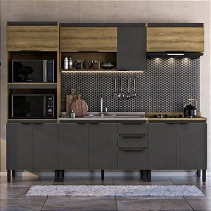 Cozinha Modulada 5 Peças 2 Aéreos 2 Balcões E 1 Torre Quente Mag Mel/grafite  .