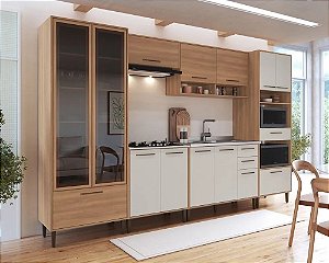 Cozinha Modulada Completa , 6 Peças com Cristaleira 13 Portas 4 Gavetas Jade Freijó / Arenas