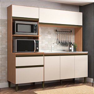 Cozinha Compacta Vitoria New Freijó / Off White J carvalho. 6 portas e uma gaveta.