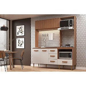 Cozinha Compacta Celine 3 Gavetas 4 Portas  - j carvalho .  Cor freijó / off white