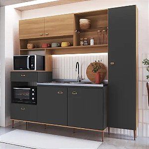 Cozinha Compacta Completa 6 Portas 1 Gaveta Espaço Forno e Microondas e Paneleiro Karina - Delmarco Móveis