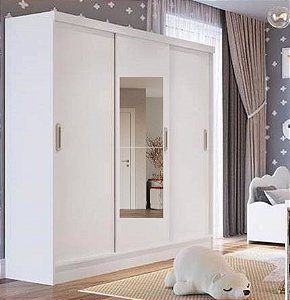 Roupeiro três  portas de correr duas gavetas Branco Percasa. COM ESPELHO 1,84 m x 1,73 m x 45 cm