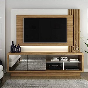 Estante Home Para Tv Até 65" Ho1000 2 Portas E  Com Led, Natural / Off White Tecnomobili