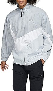 Nike Jaqueta Corta Vento Large Swoosh Cinza/Branca