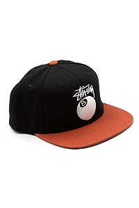 Stussy Boné Twill Stock 8 Ball Preta e Laranja