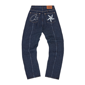 Corteiz Calça Jeans C-Star Stitch-Down Azul