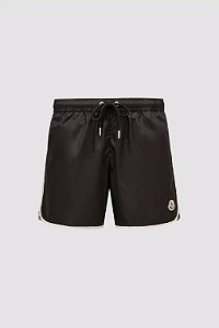 Moncler Shorts Retro Long Swim Logo Patch Preto