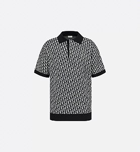 Dior Camiseta Polo Oblique Preta e Beige
