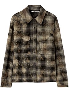 Palm Angels Camisa Flanela Curved Logo Check Cinza