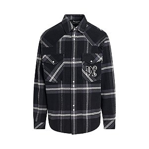 Palm Angels Camisa Monogram Check Overshirt Cinza