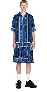 Off-White Conjunto Camisa + Bermuda Bandana Bowling Azul