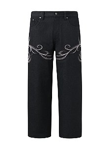 Birth Of Royal Child Calça Leather Patch Vine Denim Black