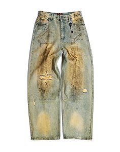 Birth Of Royal Child Calça Baggy Dirty-Washed Brushing Wax Azul