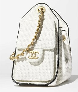 Chanel Bolsa 25 Mini Canva Efeito Rafia Trançada Branco