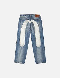 Evisu Calça Loose Fit Ecru Daicock Print #2038 Indigo