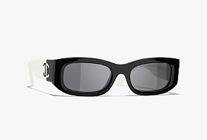 Chanel Óculos de Sol CC Logo Preto e Branco