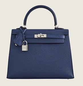 Hermes Kelly Sellier 25 Epsom Palladium Hardware Bleu Navy