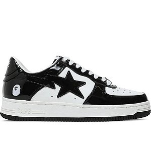 A Bathing Ape Tenis Bape Sta Patent Leather Branco e Preto