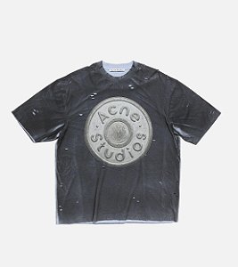 Acne Studios Camiseta Logo Distressed Preta