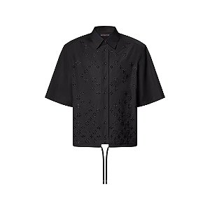Louis Vuitton Camisa de Manga Curta Bordada com Flores do Monogram Preta