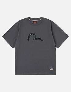 Evisu Camiseta Seagull Printed Metal Studs Cinza