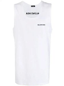 Balenciaga Camiseta Regata Logo Embroidered Loose Branco