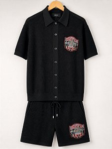 Amiri Camiseta + Bermuda Oversized Chateau Crochet Preto