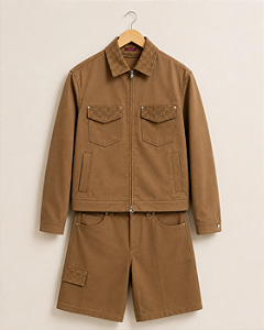 Gucci Conjunto Jaqueta e Bermuda Pocket Details Marrom