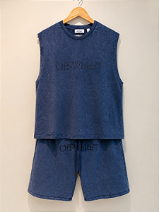 Off-White Set Camiseta Regata e Bermuda Bookish Mar Azul Marinho
