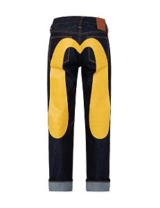 Evisu Calça Daicock Print Baggy-Fit Jeans #2000 Indigo e Amarelo