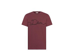 Dior Camiseta Ribbon Bordado Vermelho
