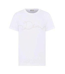 Dior Camiseta Ribbon Bordado Branca