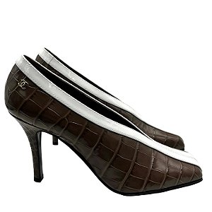 Chanel Escarpin Crododilo Marrom