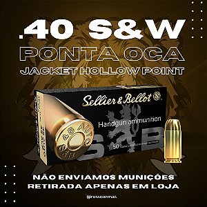 Munição  Sellier & Bellot .40 S&W Ponta Plana JHP 165gr - CX 50 UN