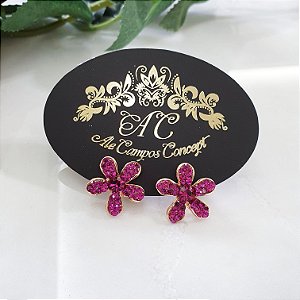 Brinco Flor Aberta Cravejado - Cada Par