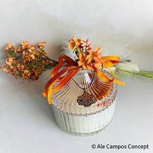 Vela Aromática Orange em Pote de Vidro Transparente com Tampa, para Decorar e Iluminar