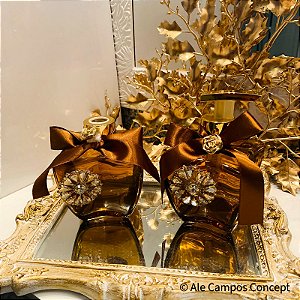 Difusor de Aromas ou Sabonete Líquido em Vidro Estrela Marrom Decorados com Cristais Dourados e Strass