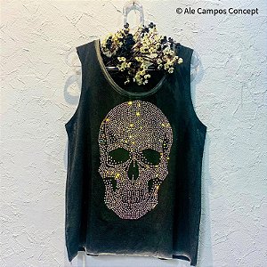 T-Shirt Regata Cinza Caveira Furta-Cor Colorida
