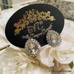 Brinco Gota e Ouro Vintage Cravejados com Cristais