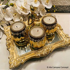 Vela Aromática em Pote Dourado Sofisticadamente Decorado