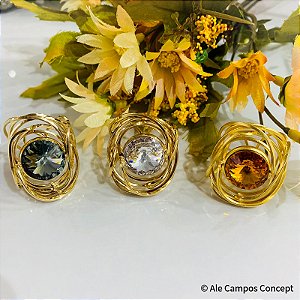 Anel Ajustável Trabalhado com Cristal Swarovski