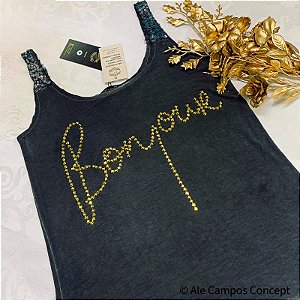 T-Shirt Regata Cinza Bonjour Dourado